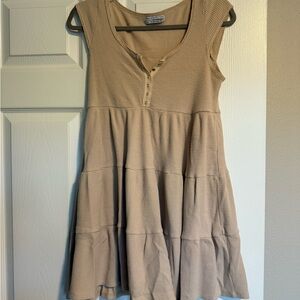 Urban Outfitters Cream/Tan Waffle Cap Sleeve Dress | Size M
